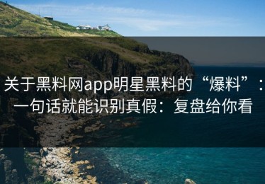关于黑料网app明星黑料的“爆料”：一句话就能识别真假：复盘给你看